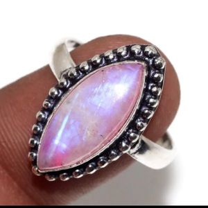 Pink Rainbow moonstone ethnic handmade artisan ring